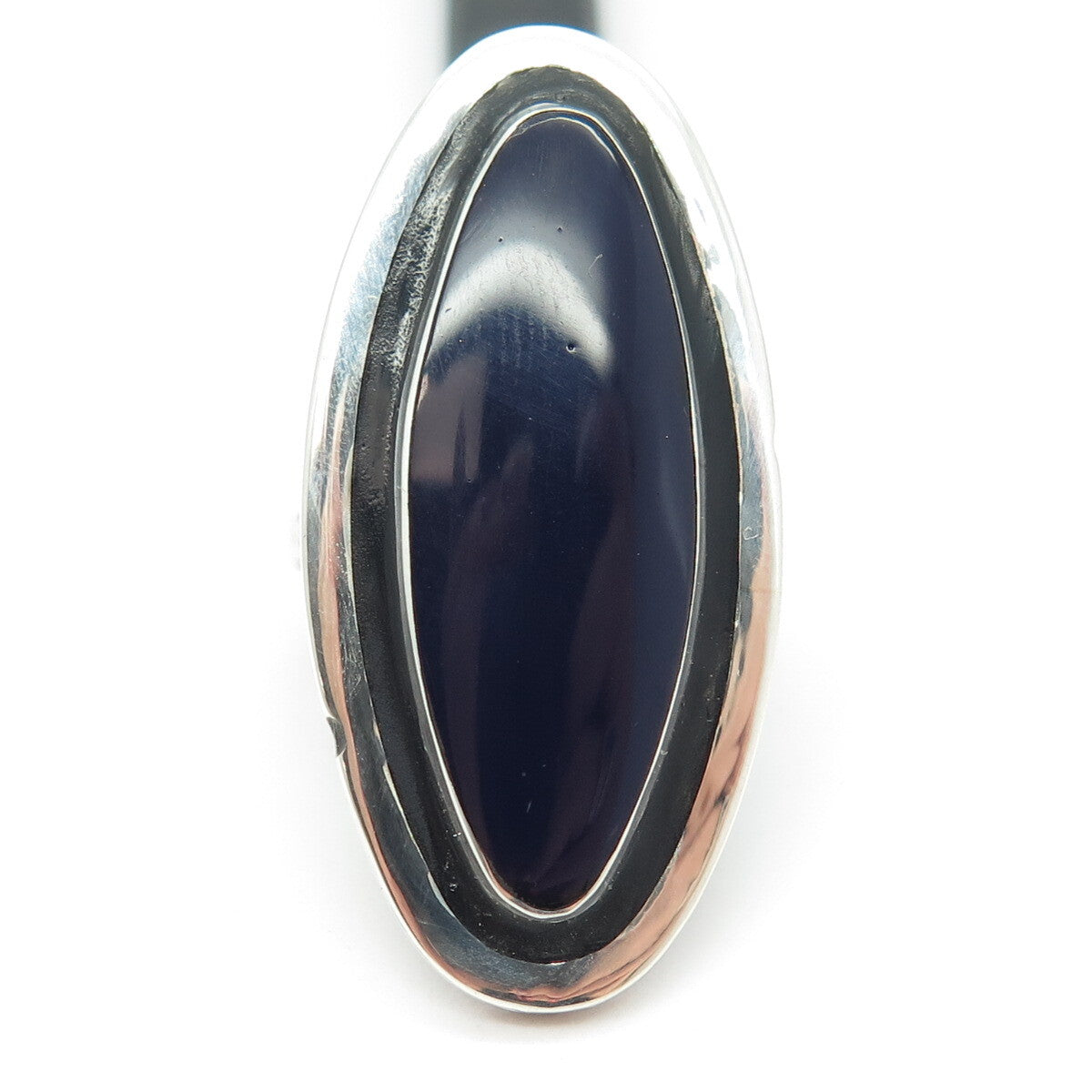 XIN ENGEL 925 Sterling Silver Vintage Real Blue Obsidian Modernist Ring Size 5