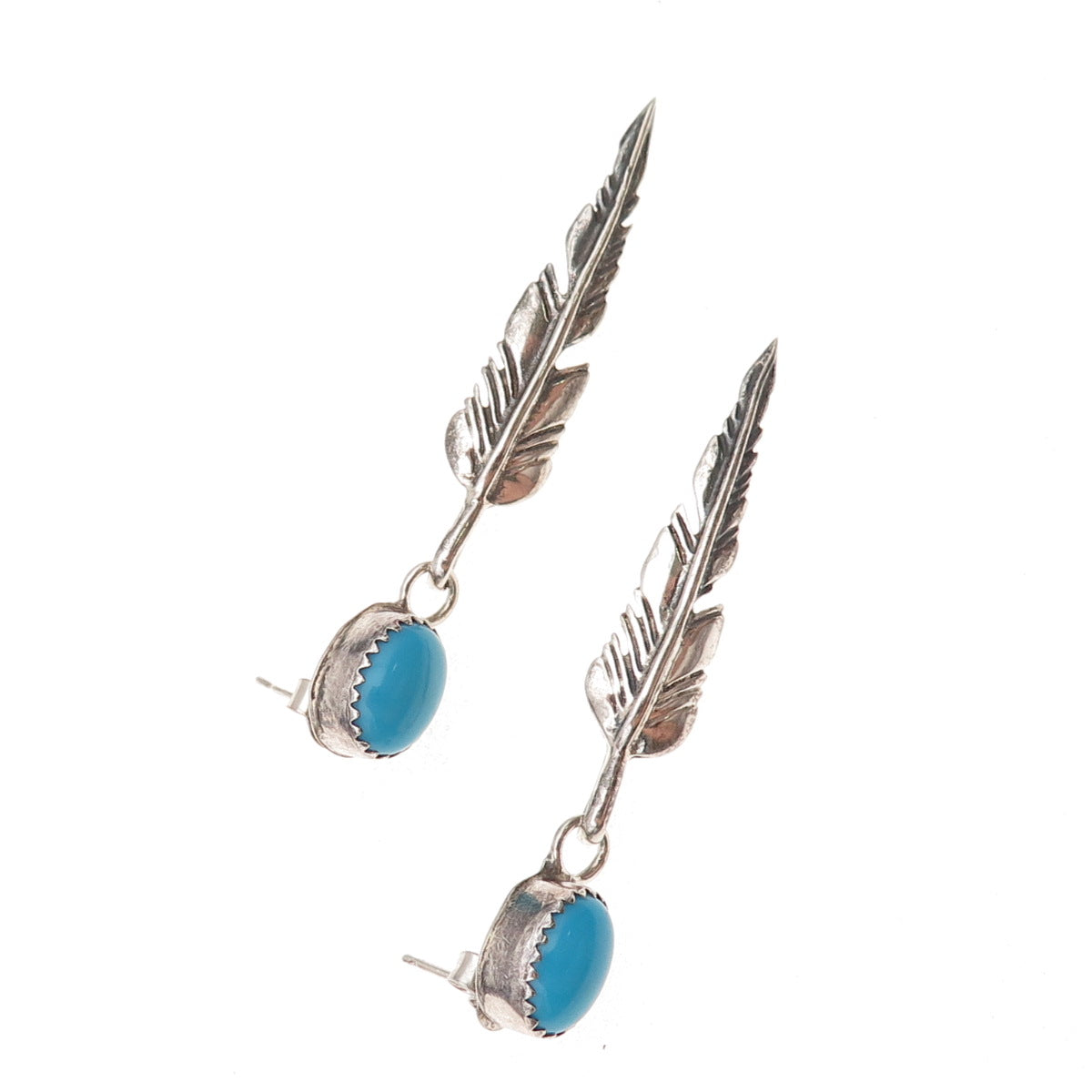 Jack Whittaker Old Pawn 925 Sterling Silver Vintage Turquoise Feather Earrings
