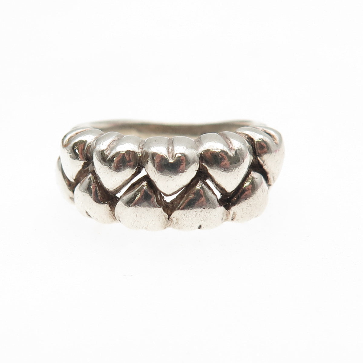 925 Sterling Silver Vintage Modernist Heart Link Oxidized Ring Size 6