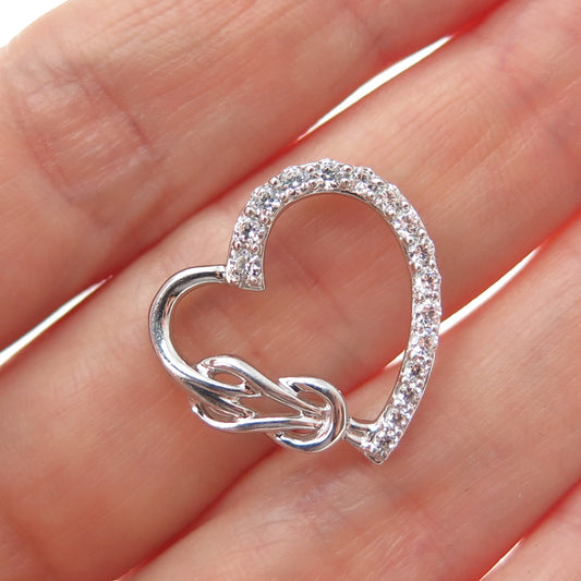 925 Sterling Silver Round-Cut C Z Love Knot Heart Minimalist Slide Charm Pendant