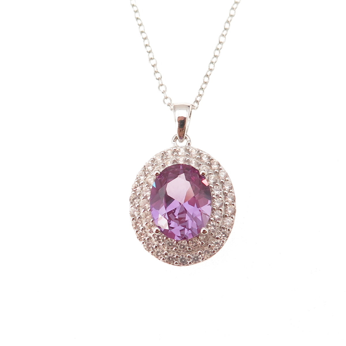 925 Sterling Silver Real White Topaz & Lab-Created Peacock Sapphire Necklace 18"