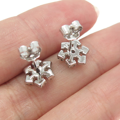 925 Sterling Silver Round-Cut Multi-Color C Z Snowflake Stud Earrings