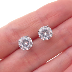 925 Sterling Silver Round-Cut C Z Stud Earrings