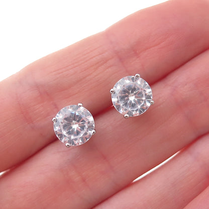 925 Sterling Silver Round-Cut C Z Stud Earrings