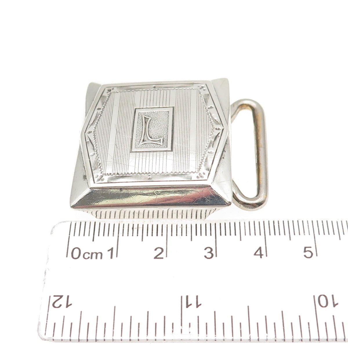 925 Sterling Silver Antique Art Deco Engraved Letter L Initial Belt Buckle