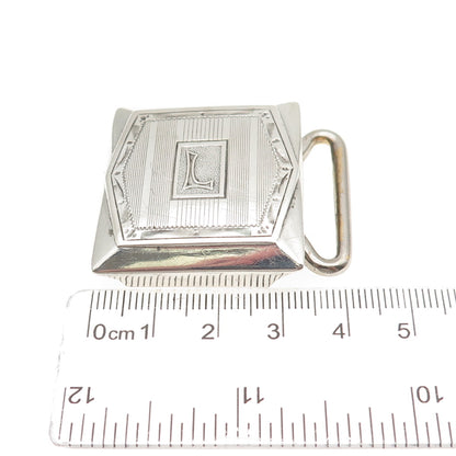 925 Sterling Silver Antique Art Deco Engraved Letter L Initial Belt Buckle