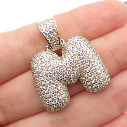 925 Sterling Silver Gold Plated Round-Cut C Z Letter M Initial Pendant