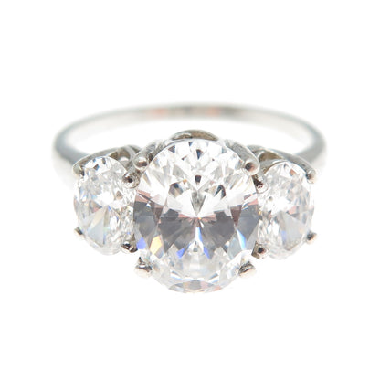 925 Sterling Silver Oval-Cut C Z Engagement Ring Size 7.25