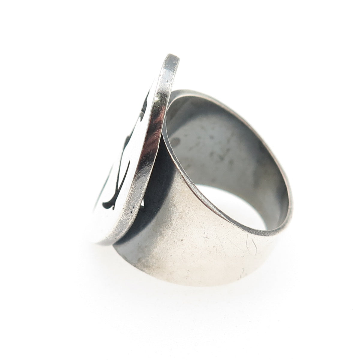 925 Sterling Silver Vintage Tribal Hunter Oxidized Ring Size 8.5