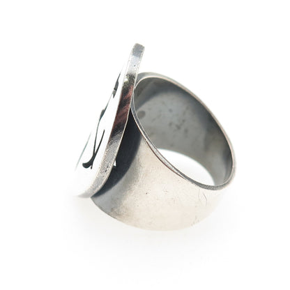 925 Sterling Silver Vintage Tribal Hunter Oxidized Ring Size 8.5