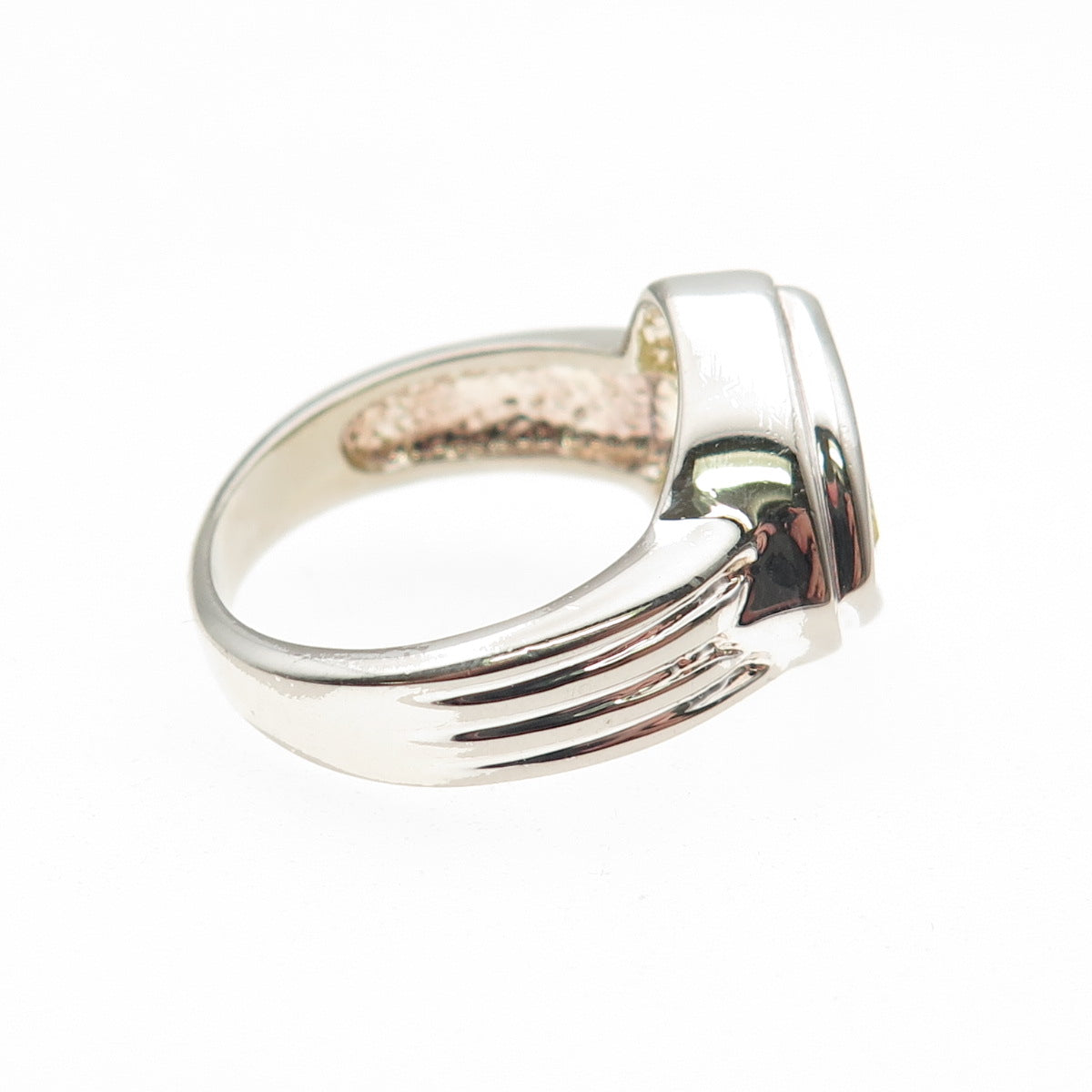 925 Sterling Silver Vintage Real Lime Green Quartz Modernist Ring Size 6.25