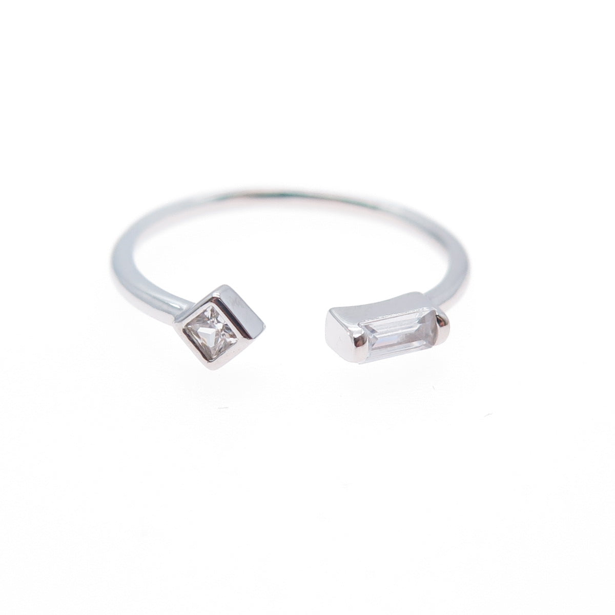 925 Sterling Silver Princess & Baguette-Cut C Z Adjustable Ring Size 5.25