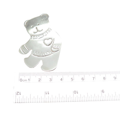 925 Sterling Silver Vintage Mexico Teddy Bear Heart Pin Brooch