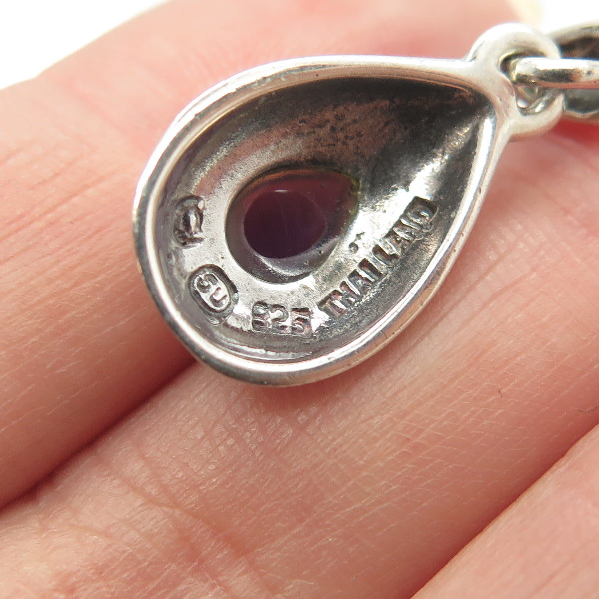 925 Sterling Silver Vintage Real Amethyst Teardrop Pendant