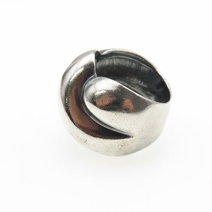 925 Sterling Silver Vintage Mexico Modernist Ribbed Dome Oxidized Ring Size 7.5