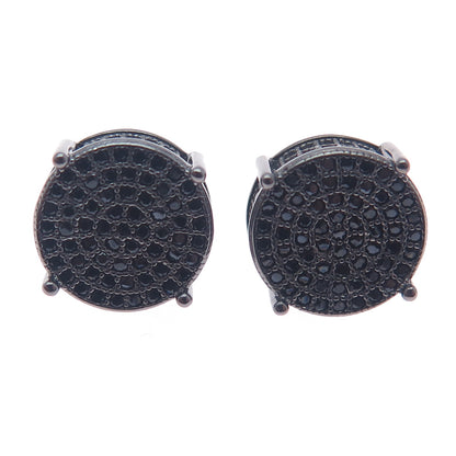 925 Sterling Silver Black Rhodium Round-Cut C Z Stud Earrings