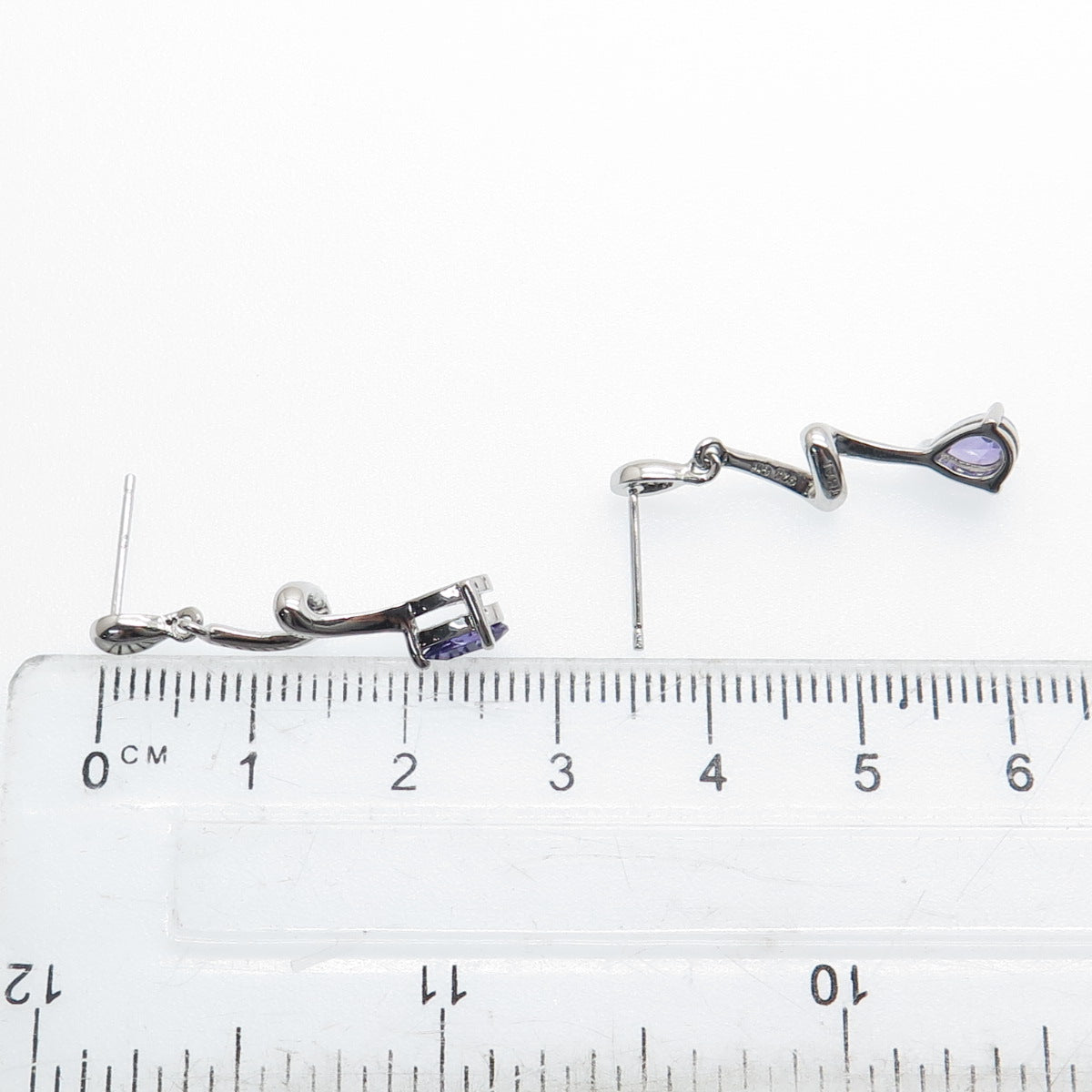 925 Sterling Silver Real Pear-Cut Amethyst Zig Zag Dangle Earrings