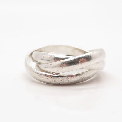 925 Sterling Silver Vintage Triple Interlocked Ring Size 7.75