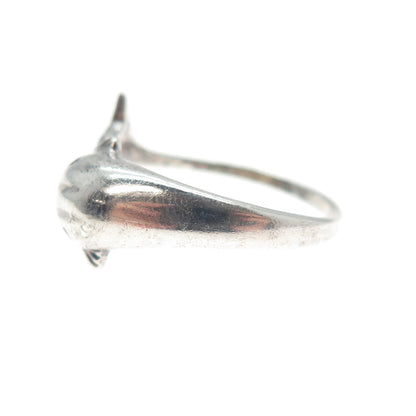 925 Sterling Silver Vintage Dolphin Overlap Oxidized Ring Size 8.25