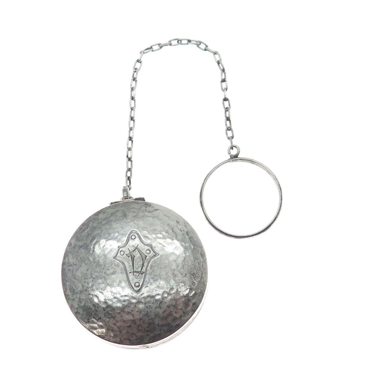 WEBSTER 925 Sterling Silver Antique Engraved Chatelaine Compact Case w/ Chain