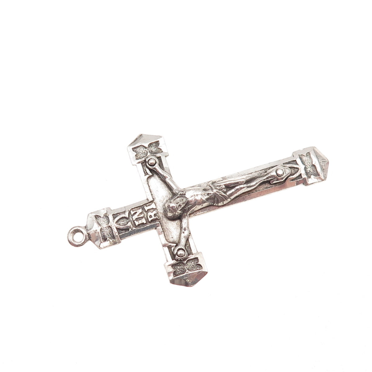 925 Sterling Silver Antique Art Deco Crucifix Cross Oxidized Charm Pendant