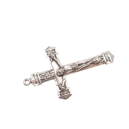 925 Sterling Silver Antique Art Deco Crucifix Cross Oxidized Charm Pendant
