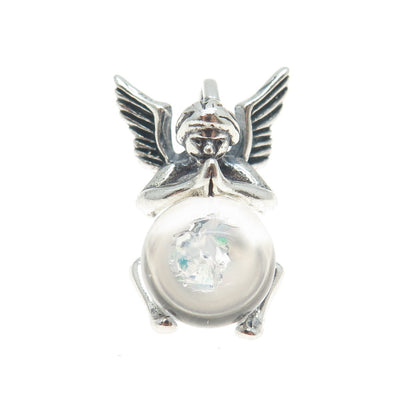 925 Sterling Silver Vintage SC Southwestern Clear Crystal Praying Angel Pendant