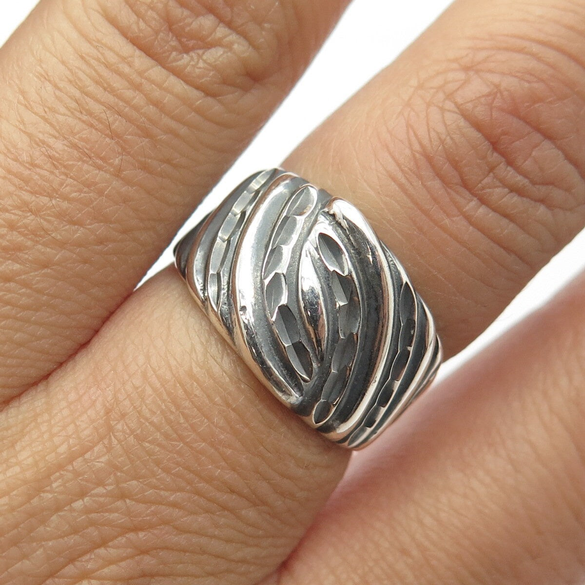 925 Sterling Silver Vintage Modernist Ring Size 6.75