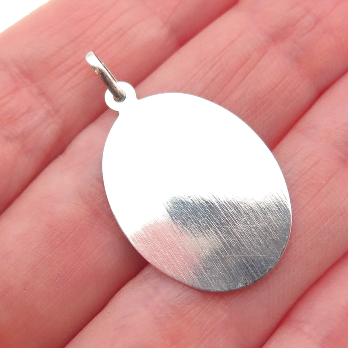 925 Sterling Silver Vintage Engraved Jesus Oval Tag Charm Pendant