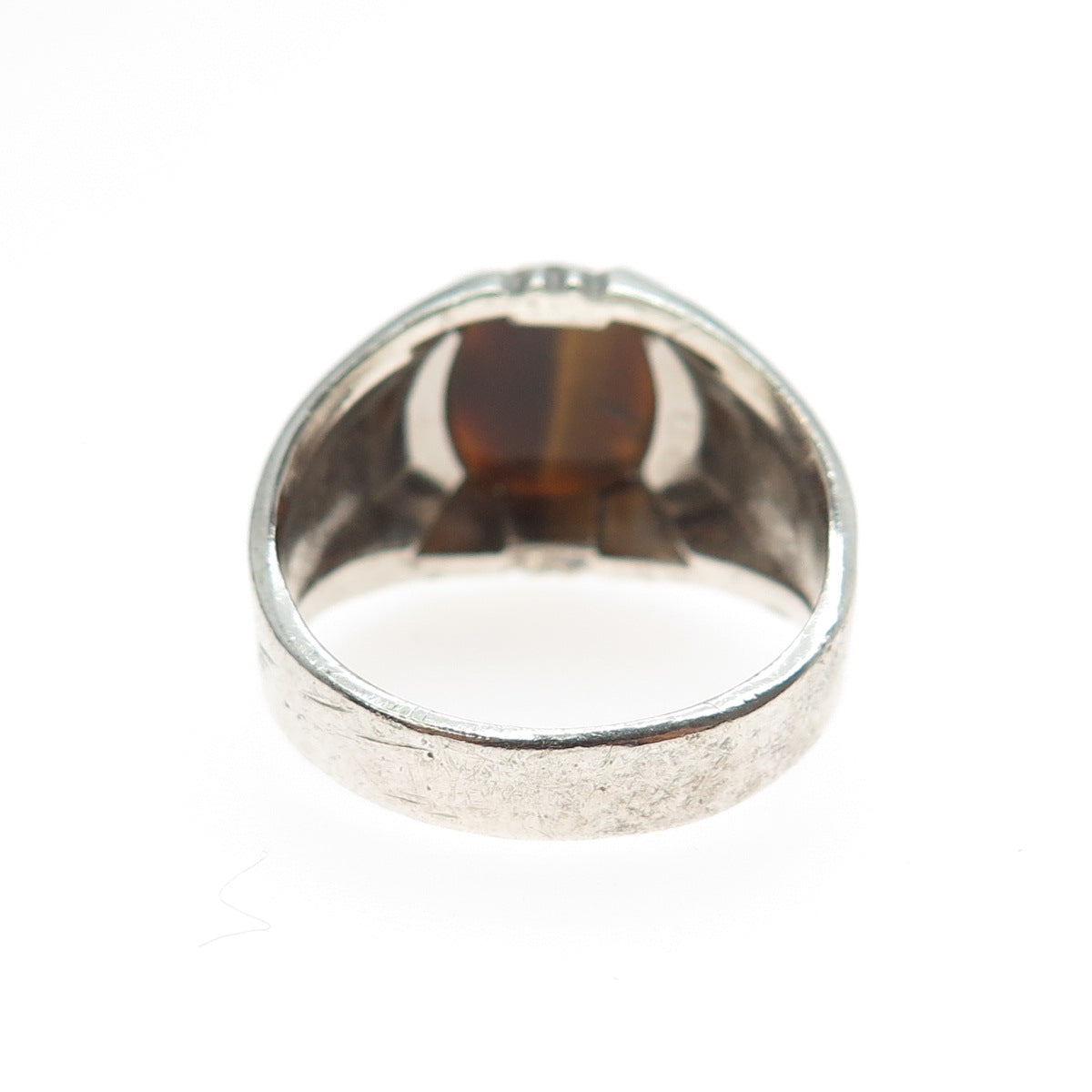 CLARK & COOMBS Sterling Silver Antique Art Deco Real Tiger Eye Ring Size 10.75