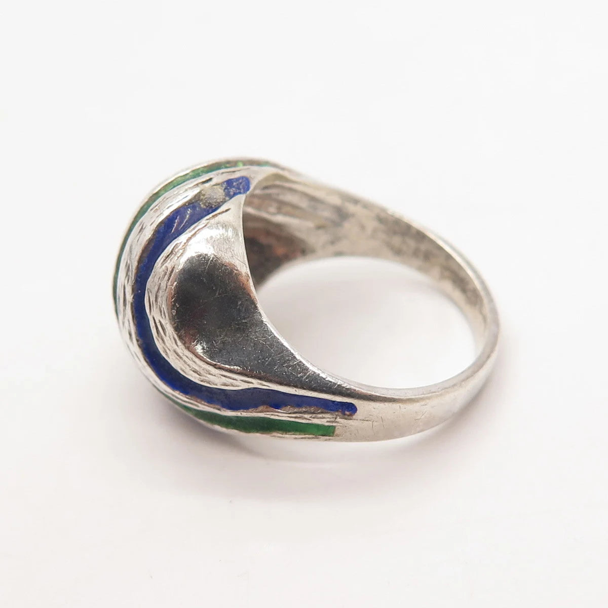 925 Sterling Silver Vintage Enamel Striped Domed Ring Size 6.25