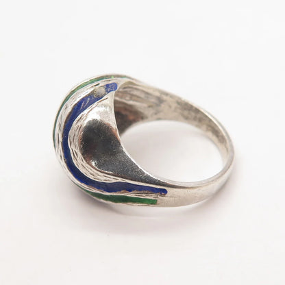 925 Sterling Silver Vintage Enamel Striped Domed Ring Size 6.25