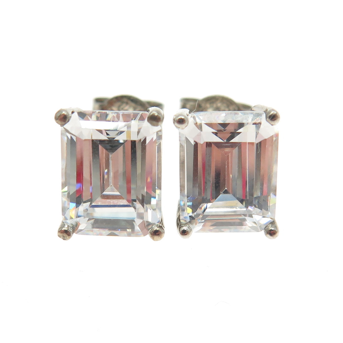 925 Sterling Silver Radiant-Cut Shaped C Z Stud Earrings