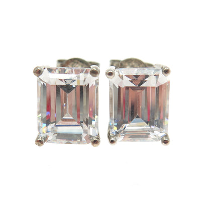 925 Sterling Silver Radiant-Cut Shaped C Z Stud Earrings