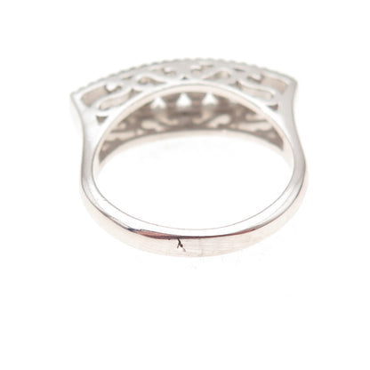 925 Sterling Silver Round-Cut C Z Bar Ring Size 8