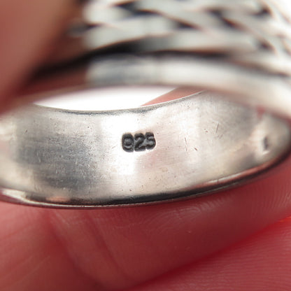 925 Sterling Silver Vintage Braided Oxidized Rotating Band Ring Size 13