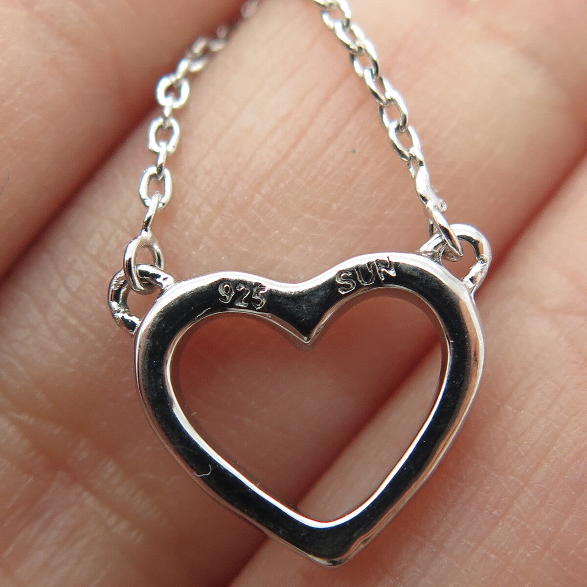 SUN 925 Sterling Silver Real Round-Cut Diamond Heart Cable Chain Necklace 18"