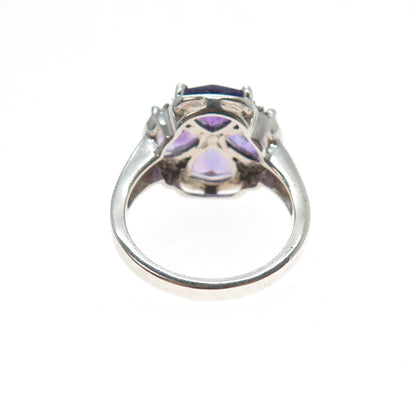 TGGC 925 Sterling Silver Real Amethyst & White Topaz Flower Ring Size 7.25