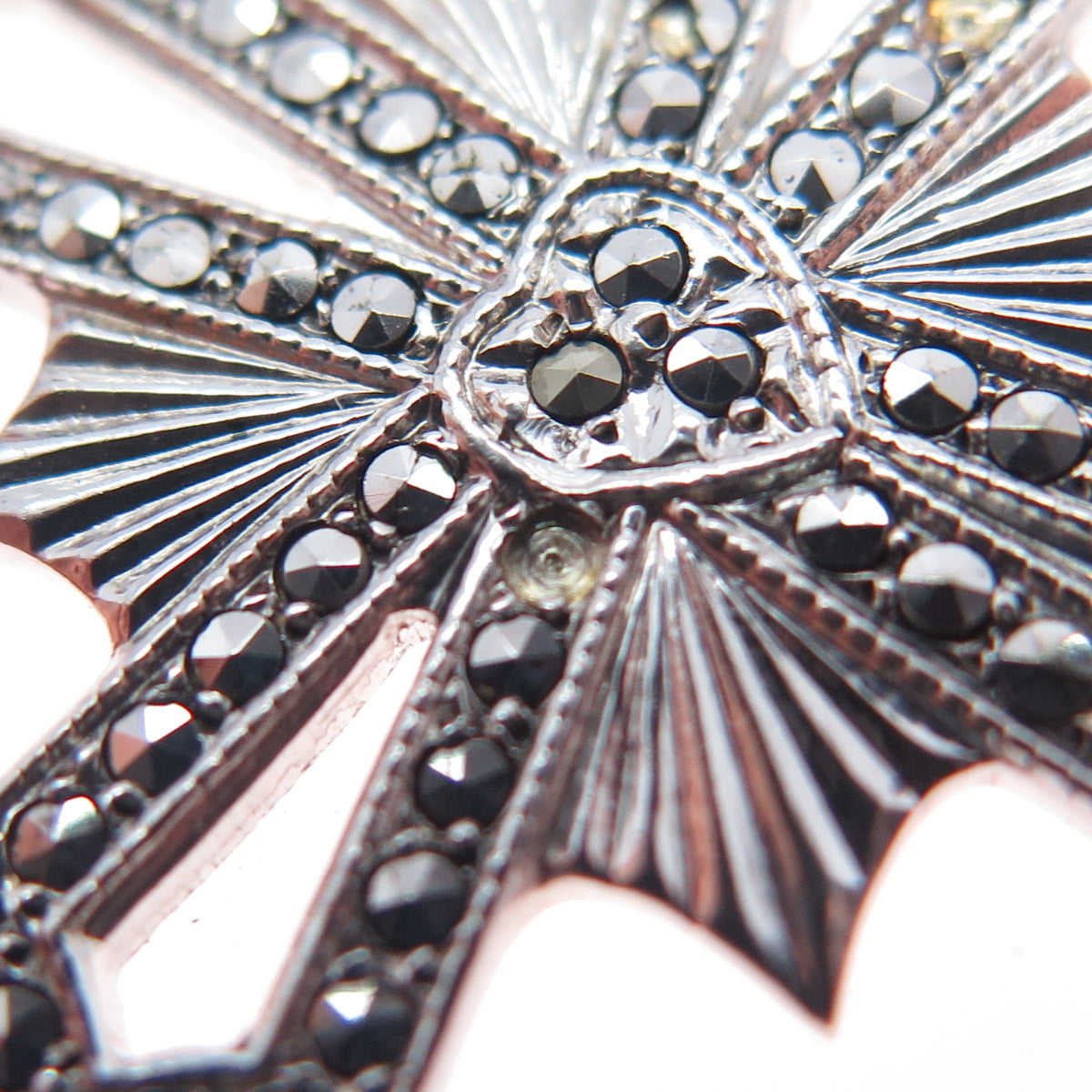 925 Sterling Silver Antique Real Marcasite Cross Pendant (missing 6 stones)