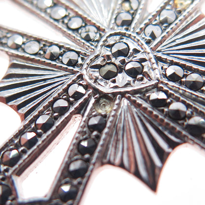 925 Sterling Silver Antique Real Marcasite Cross Pendant (missing 6 stones)