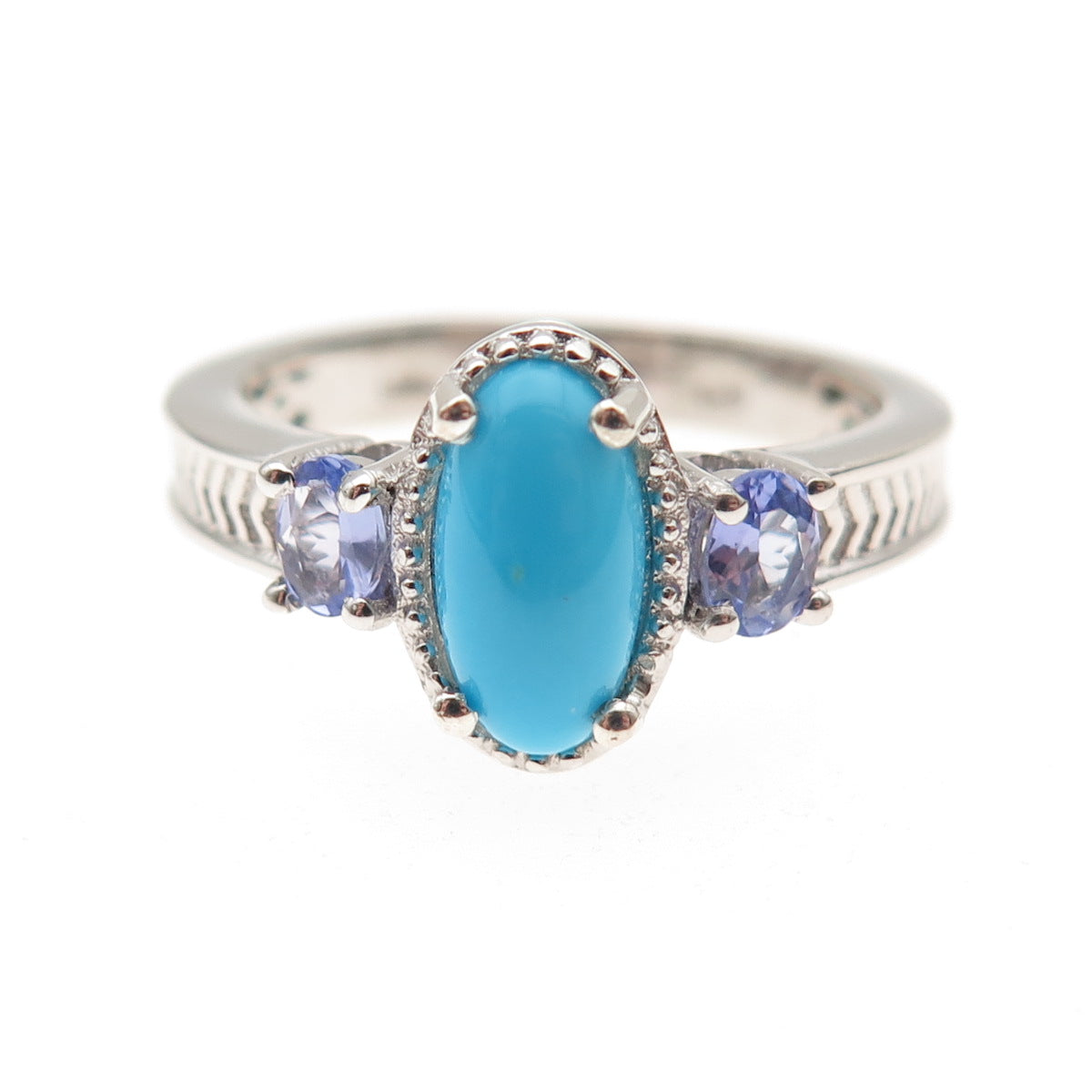 Chuck Clemency 925 Sterling Silver Real Turquoise & Tanzanite Ring Size 8
