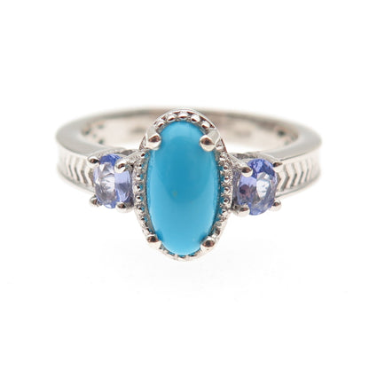Chuck Clemency 925 Sterling Silver Real Turquoise & Tanzanite Ring Size 8