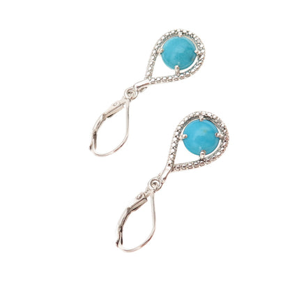 Chuck Clemency 925 Sterling Silver Real Diamond & Turquoise Dangle Earrings