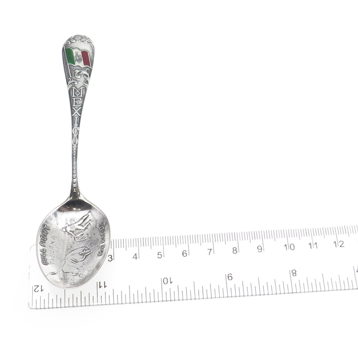 PAYE & BAKER 925 Sterling Silver Antique Art Deco Enamel Mexico Coffee Spoon