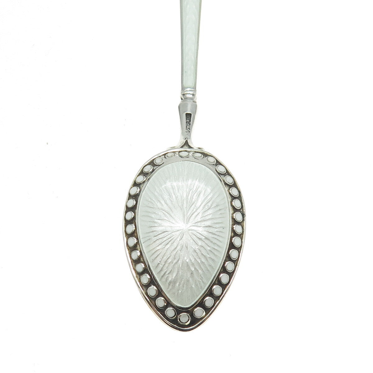 WATSON 925 Sterling Silver Vintage White Guilloche Enamel Coffee Spoon
