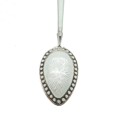 WATSON 925 Sterling Silver Vintage White Guilloche Enamel Coffee Spoon