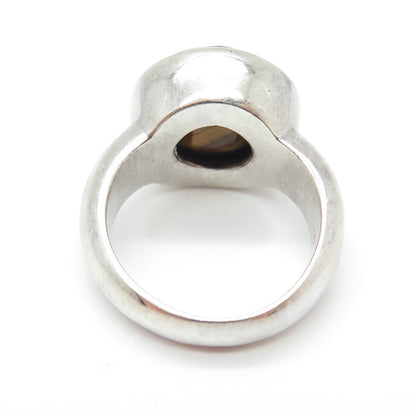 925 Sterling Silver Vintage Real Tiger Eye Modernist Ring Size 7.25