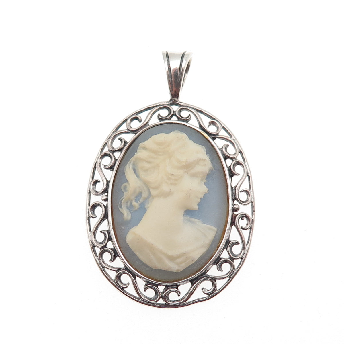 Jezlaine 925 Sterling Silver Vintage Ceramic Lady Cameo Charm Pendant