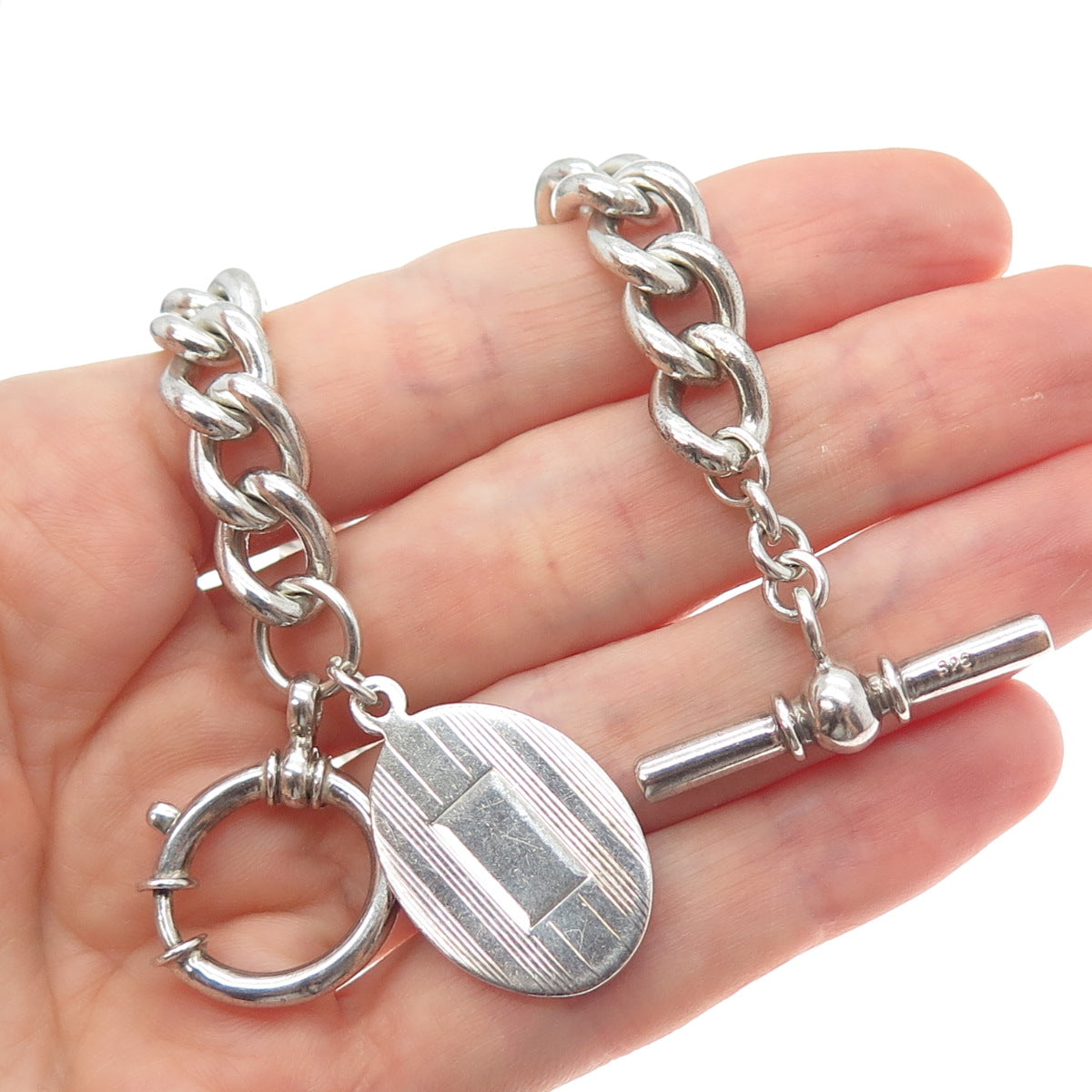 RALPH LAUREN 925 Sterling Silver Vintage Pocket Watch Fob Chain 16"