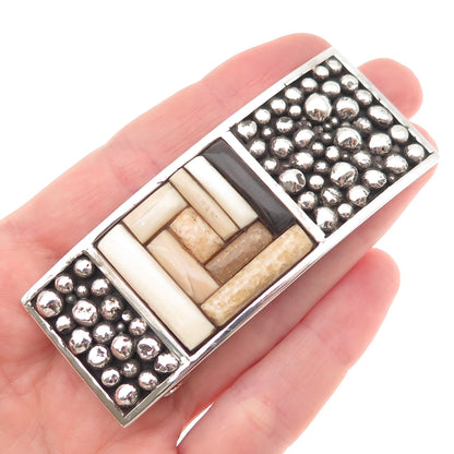 Jack Woolsey Versions 925 Sterling Silver Vintage Fossil Jasper Onyx Belt Buckle
